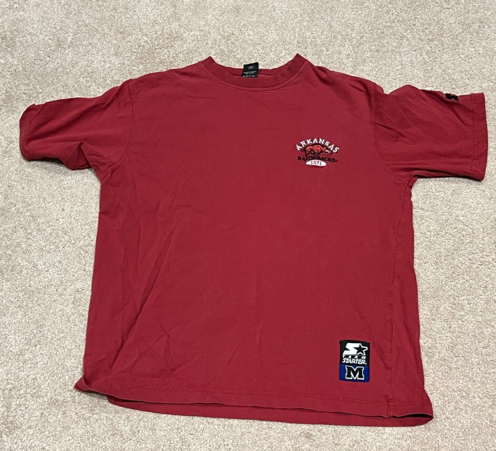 Vintage STARTER Red ARKANSAS RAZORBACKS Shirt Size M